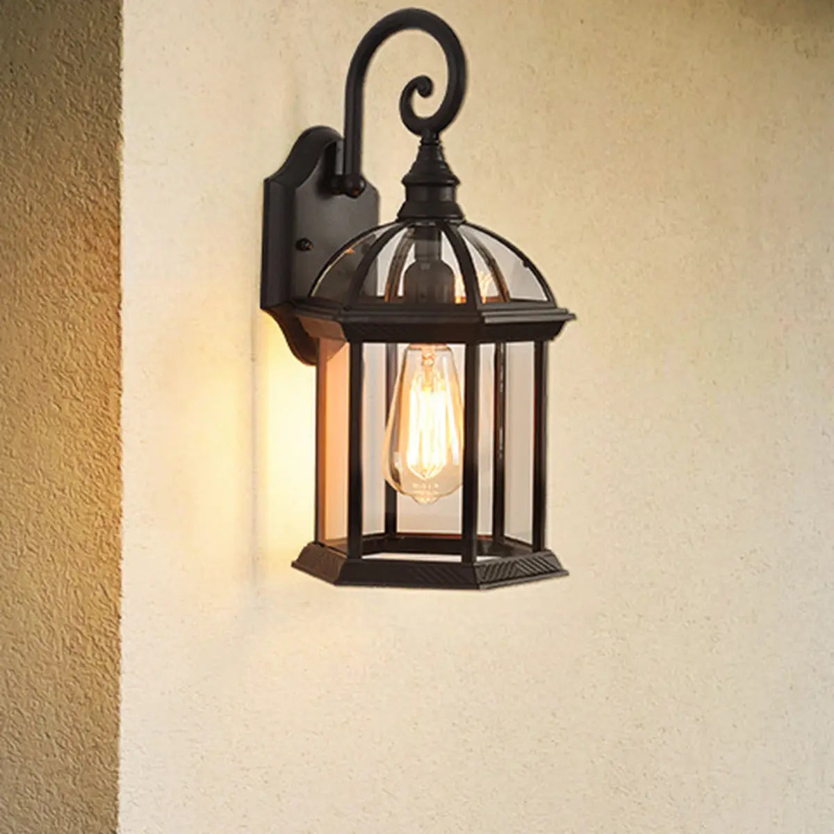 Industrial Geometric Lantern Outdoor Glass Wall Light Image - 8