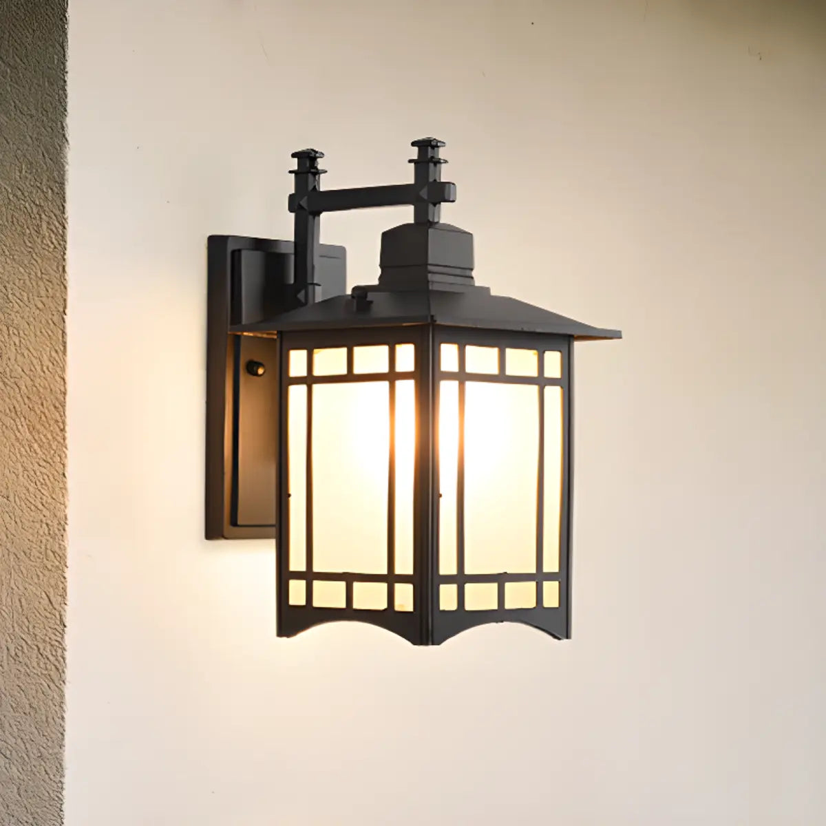 Industrial Geometric Lantern Outdoor Glass Wall Light Image - 9