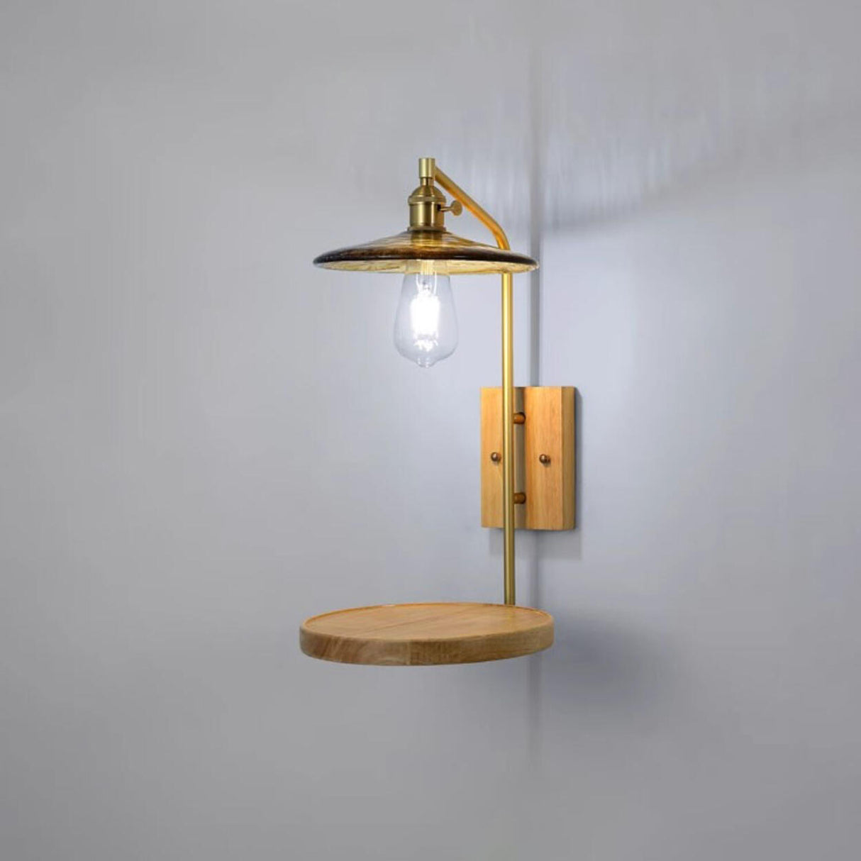 Industrial Glass and Wood Bedside Metal Wall Sconce Image - 5