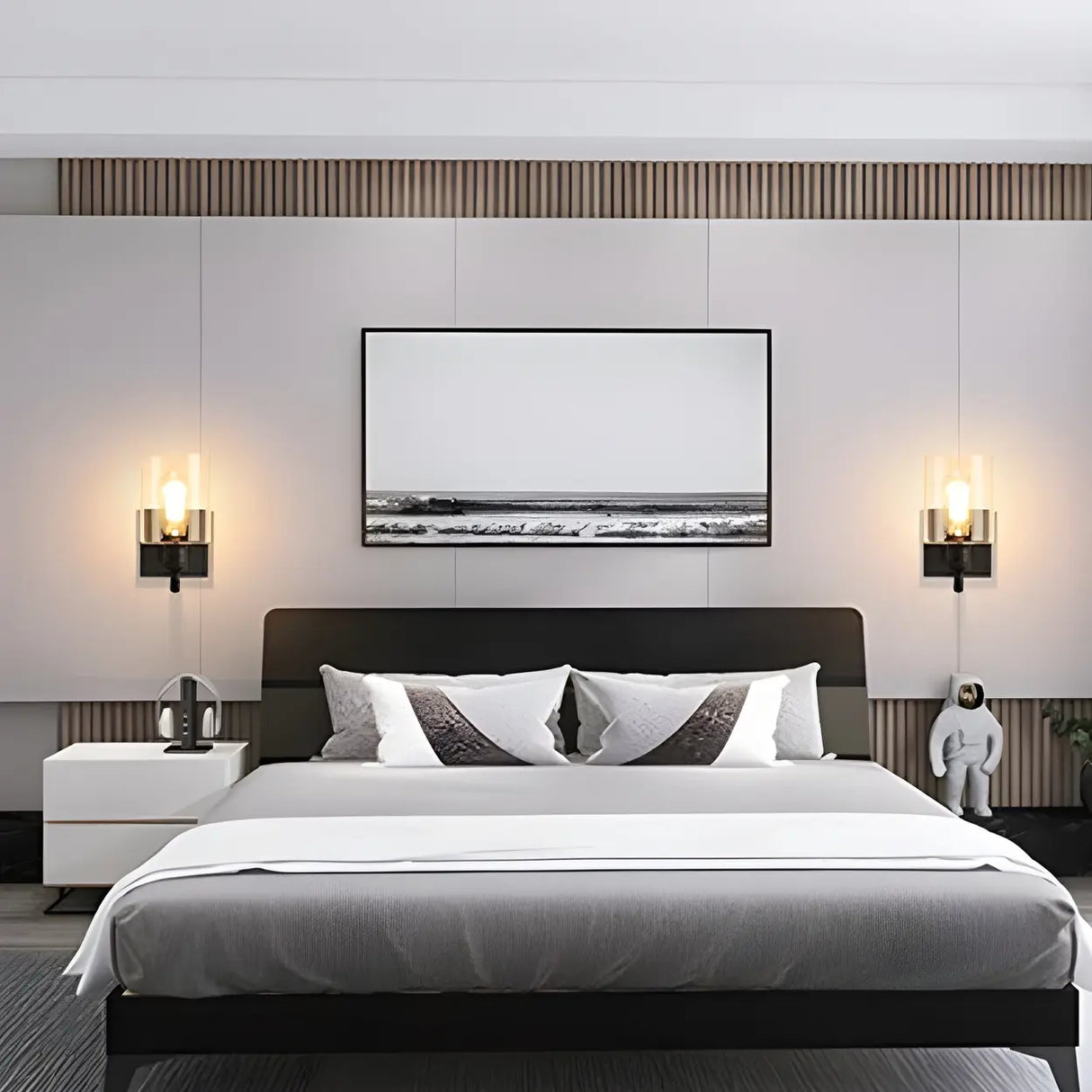 Industrial Glass Cylinder Metal Wall Vanity Light Black Image - 10