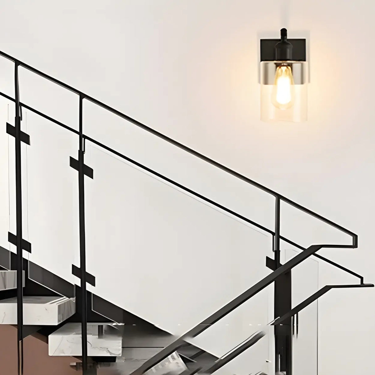 Industrial Glass Cylinder Metal Wall Vanity Light Black Image - 12