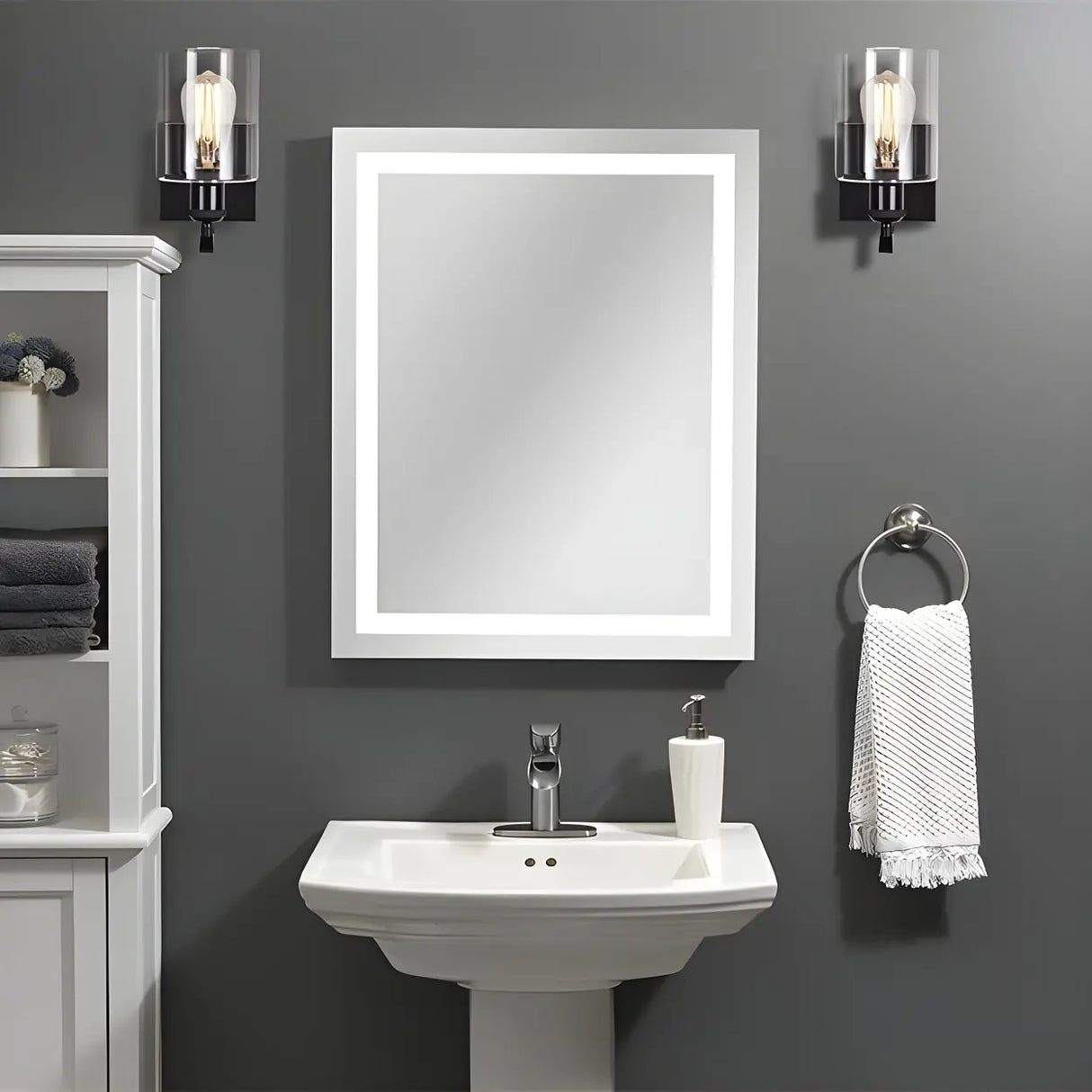 Industrial Glass Cylinder Metal Wall Vanity Light Black Image - 3