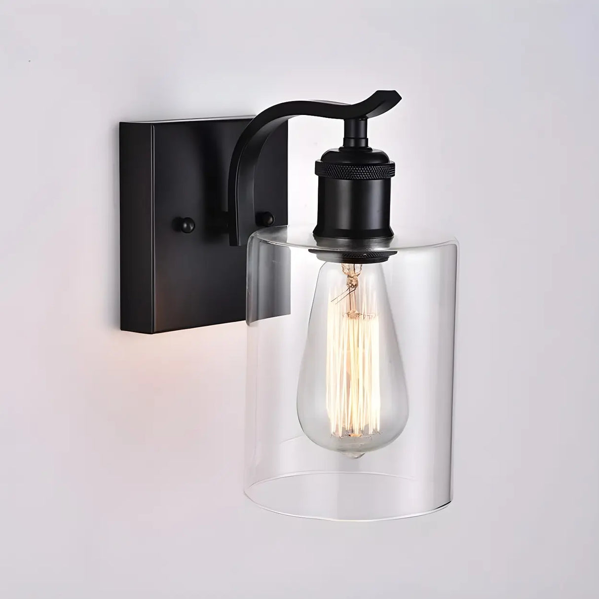 Industrial Glass Cylinder Metal Wall Vanity Light Black Image - 6