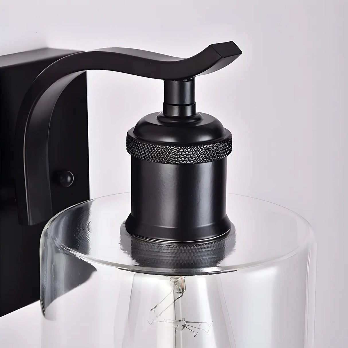 Industrial Glass Cylinder Metal Wall Vanity Light Black Image - 8