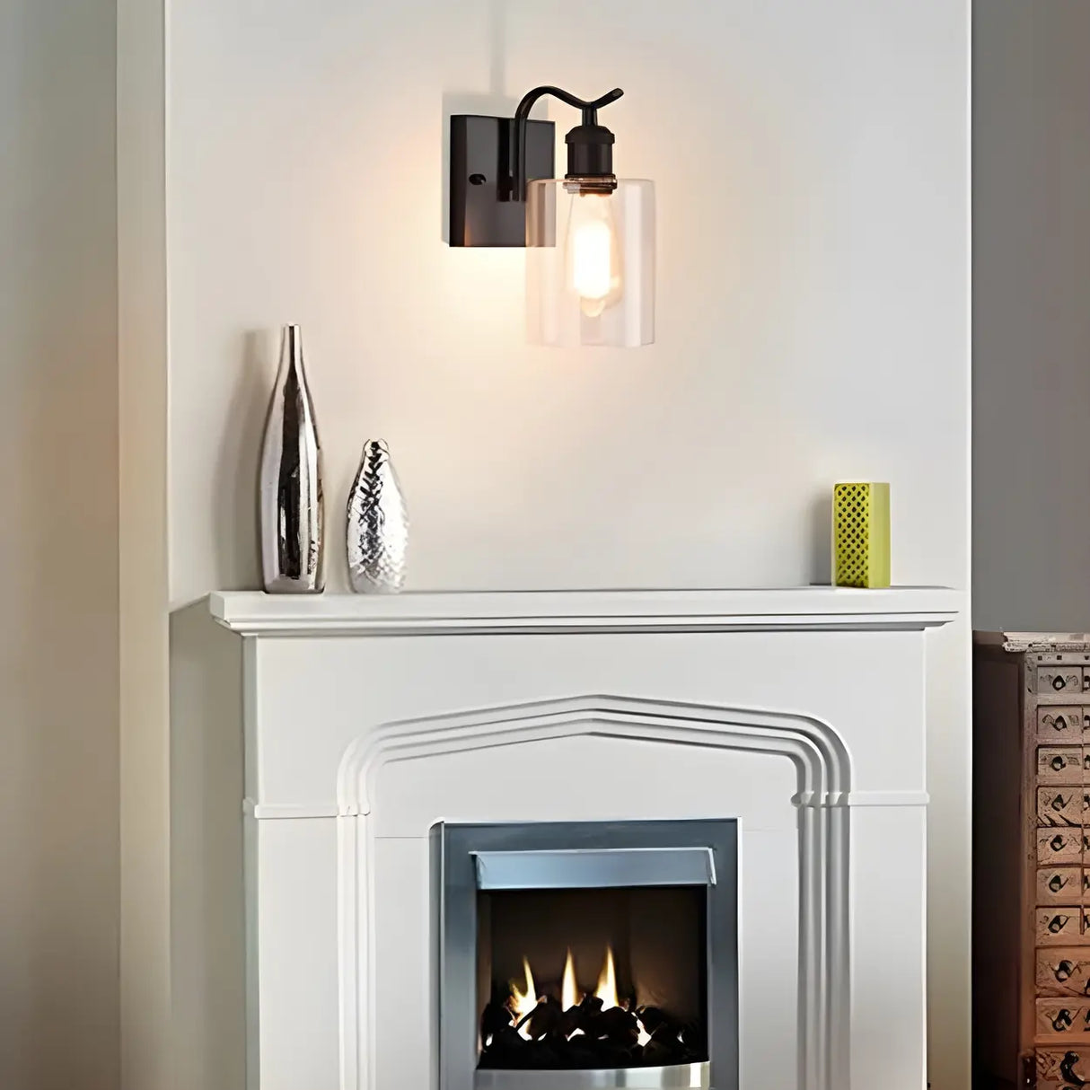 Industrial Glass Cylinder Metal Wall Vanity Light Black Image - 9