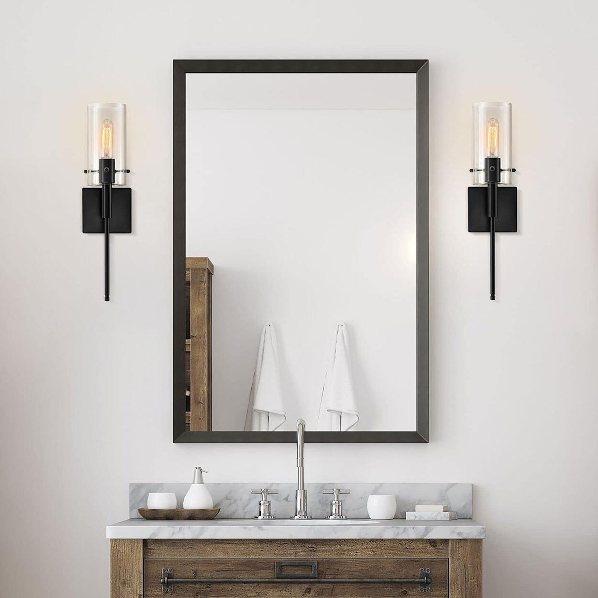 Industrial Glass Cylinder Vanity Wall Sconce Light Image - 15