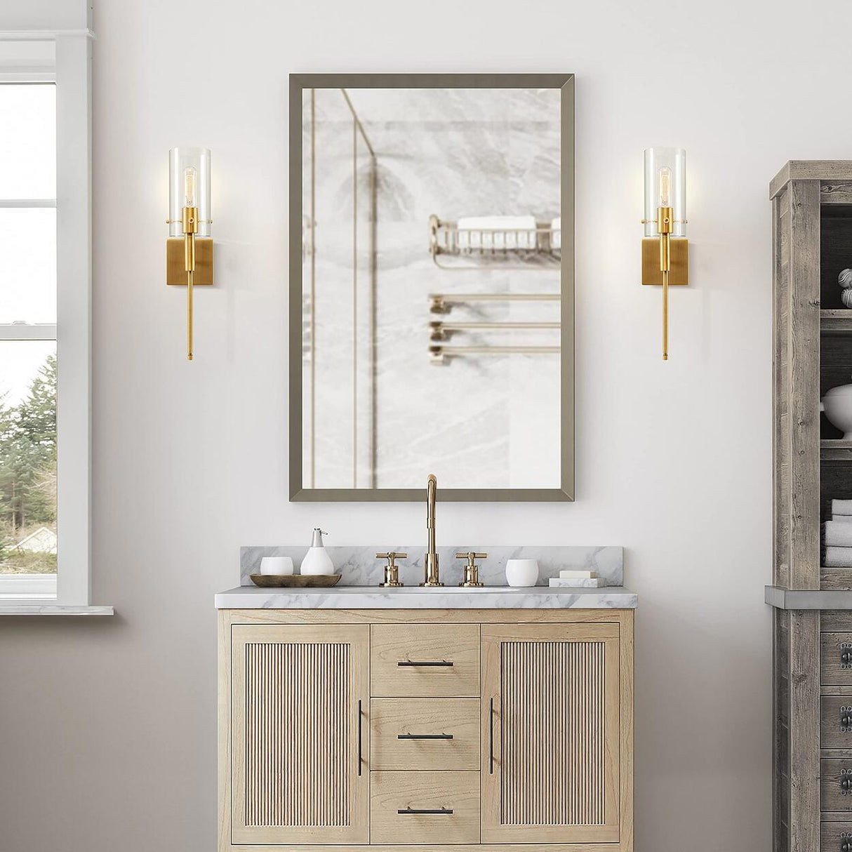 Industrial Glass Cylinder Vanity Wall Sconce Light Image - 3