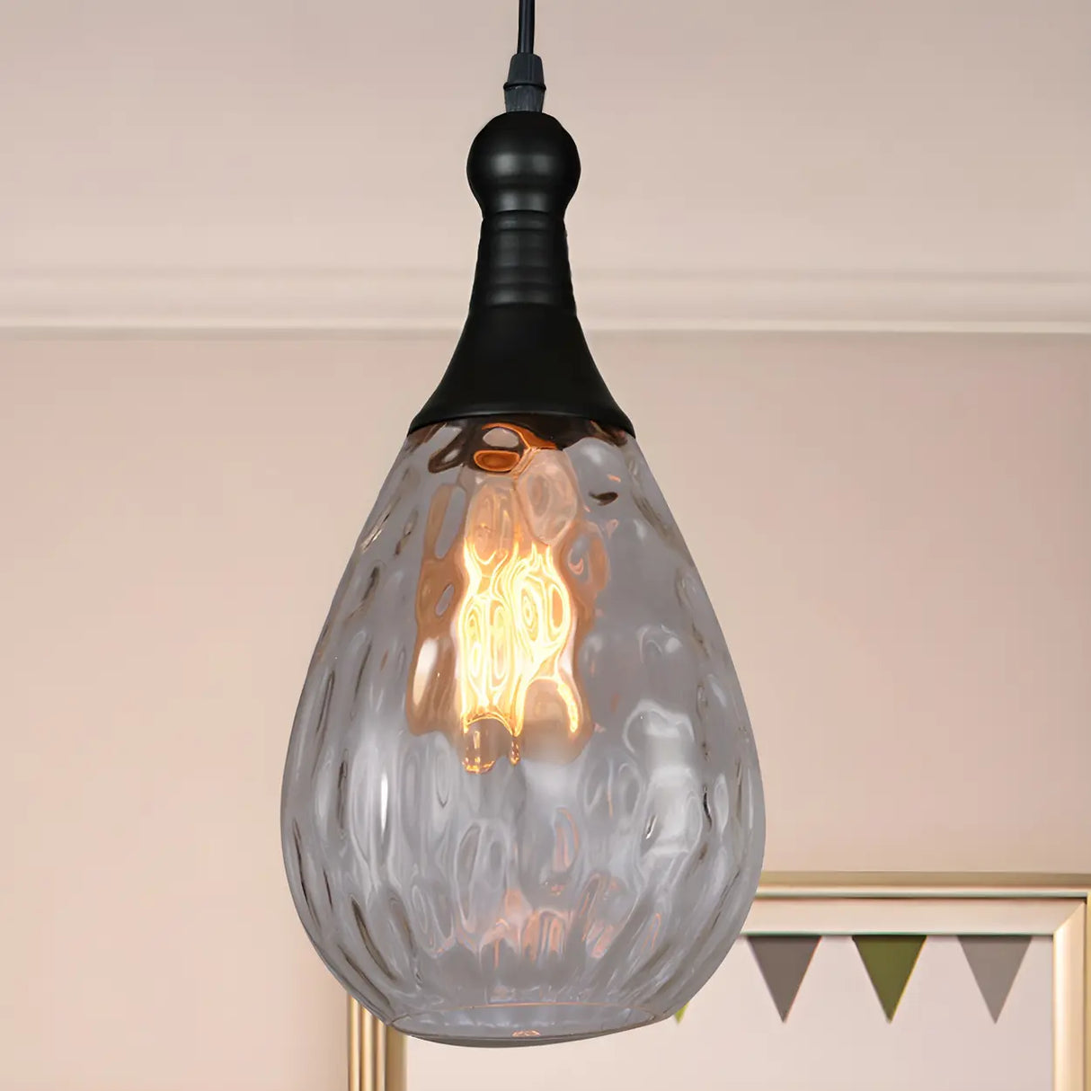 Industrial Glass Teardrop-Shaped Hanging Pendant Light Image - 1