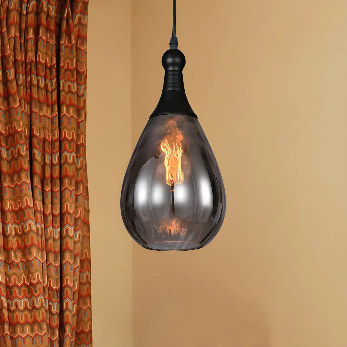 Industrial Glass Teardrop-Shaped Hanging Pendant Light Image - 10