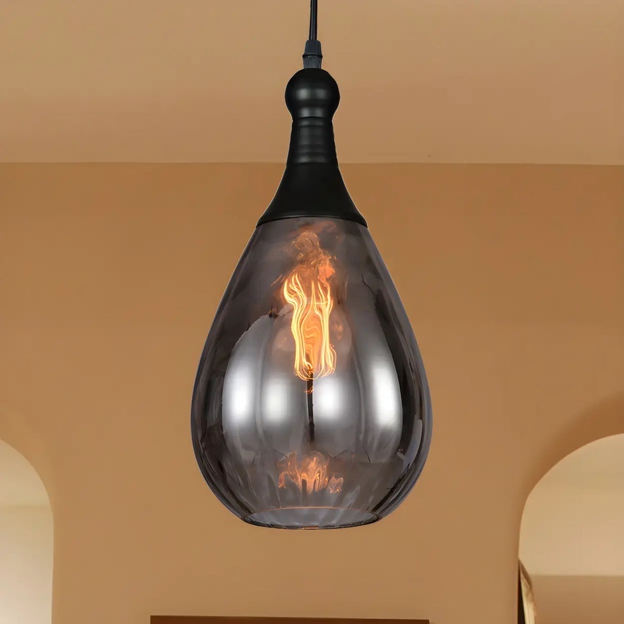 Industrial Glass Teardrop-Shaped Hanging Pendant Light Image - 11