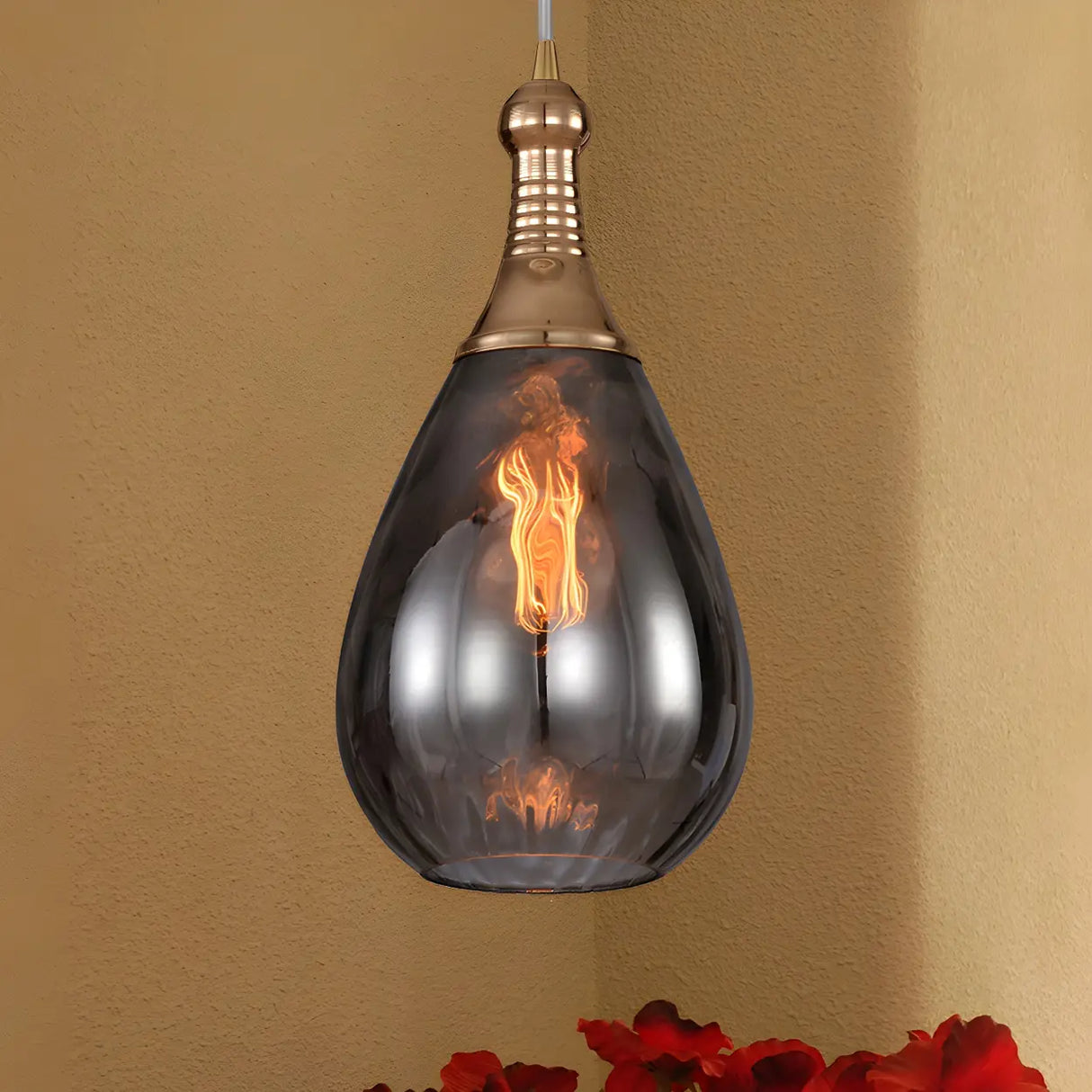 Industrial Glass Teardrop-Shaped Hanging Pendant Light Image - 13