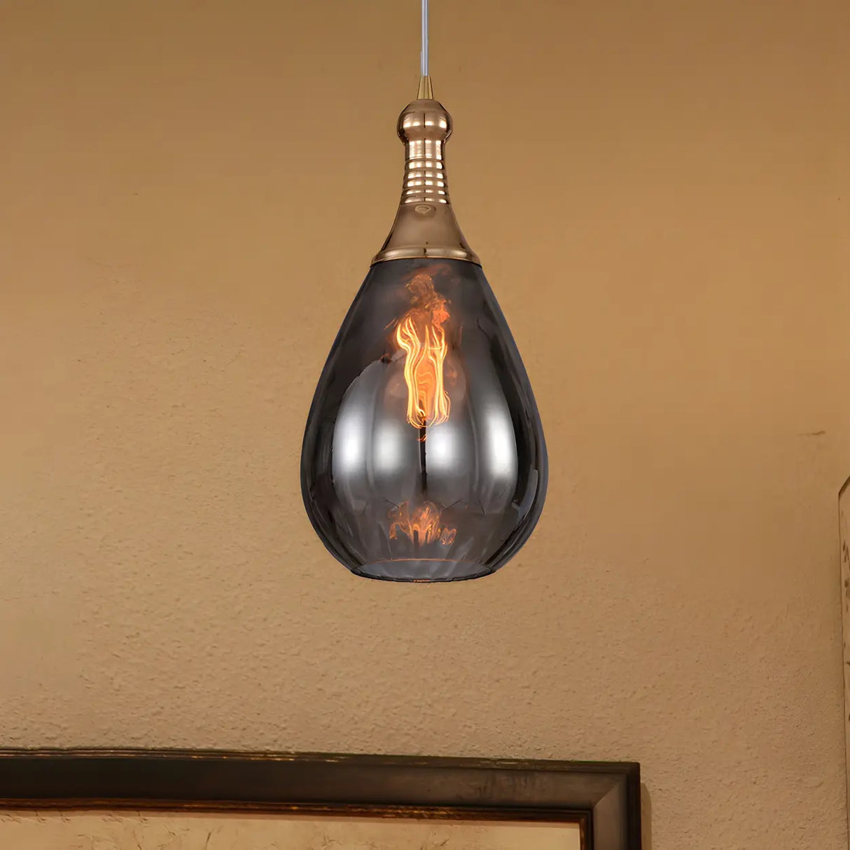 Industrial Glass Teardrop-Shaped Hanging Pendant Light Image - 14