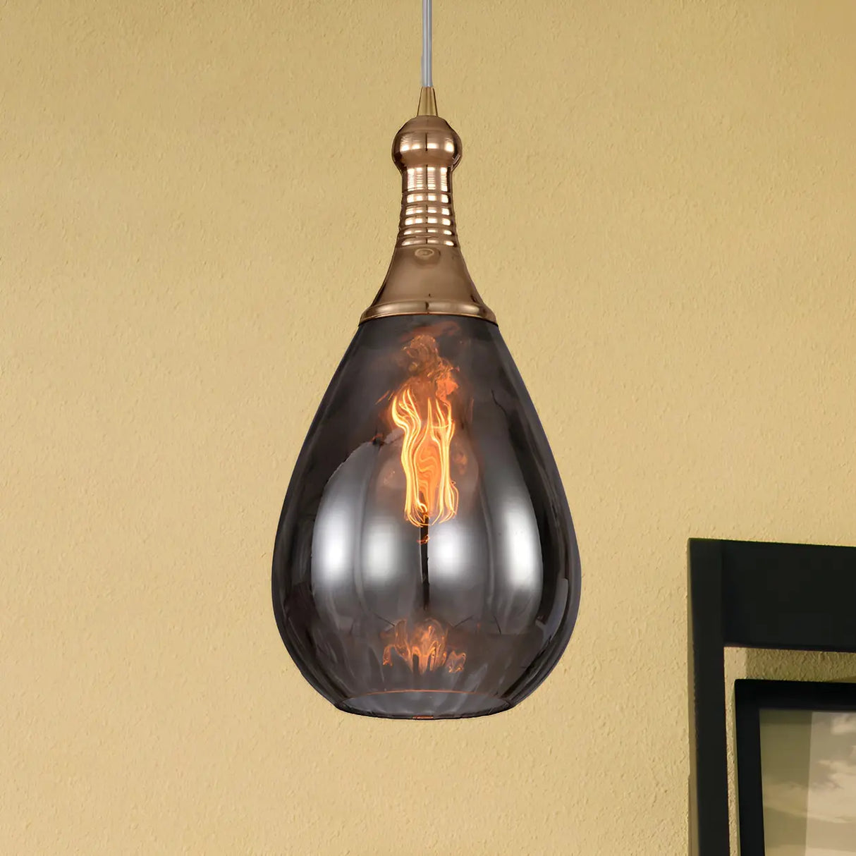Industrial Glass Teardrop-Shaped Hanging Pendant Light Image - 15
