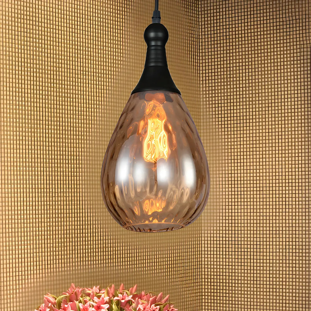 Industrial Glass Teardrop-Shaped Hanging Pendant Light Image - 17