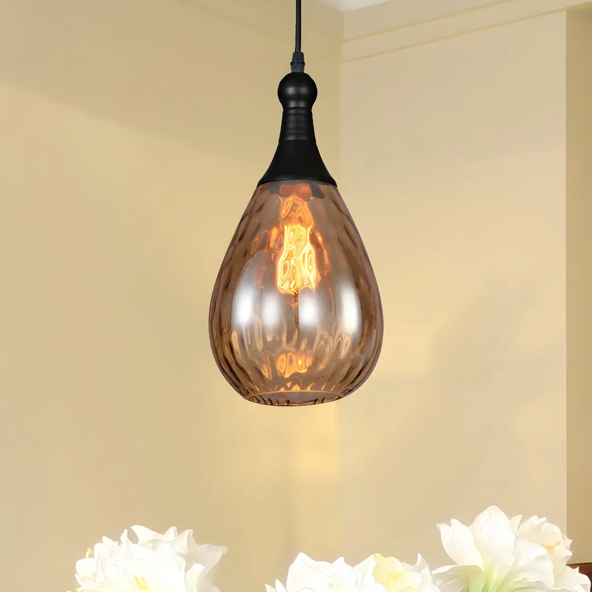 Industrial Glass Teardrop-Shaped Hanging Pendant Light Image - 18