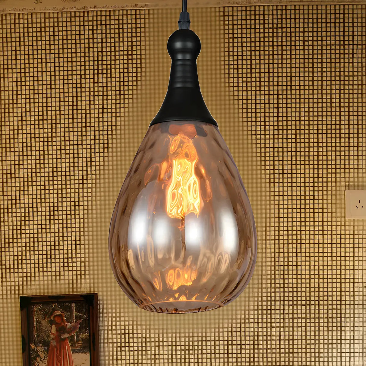 Industrial Glass Teardrop-Shaped Hanging Pendant Light Image - 19