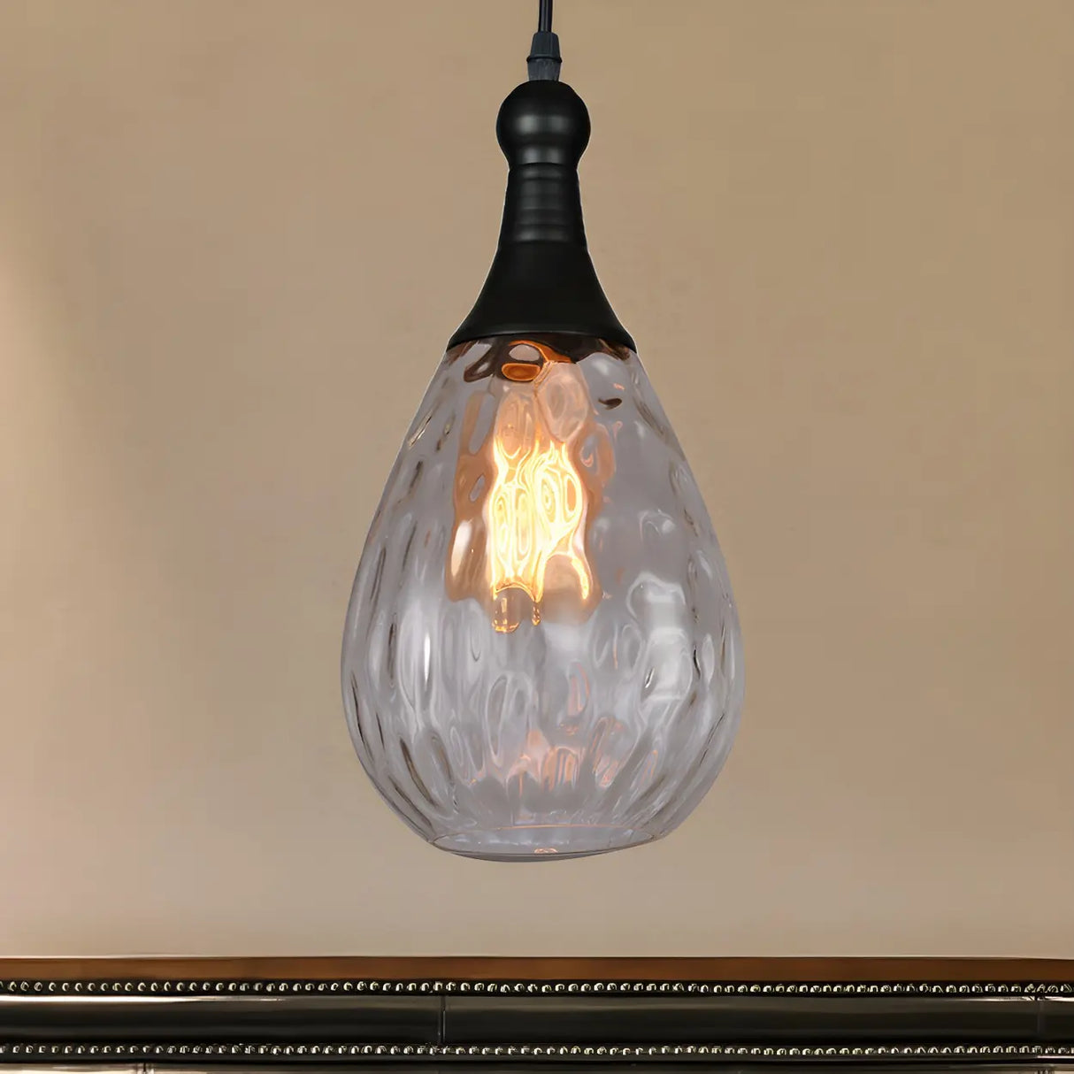 Industrial Glass Teardrop-Shaped Hanging Pendant Light Image - 2