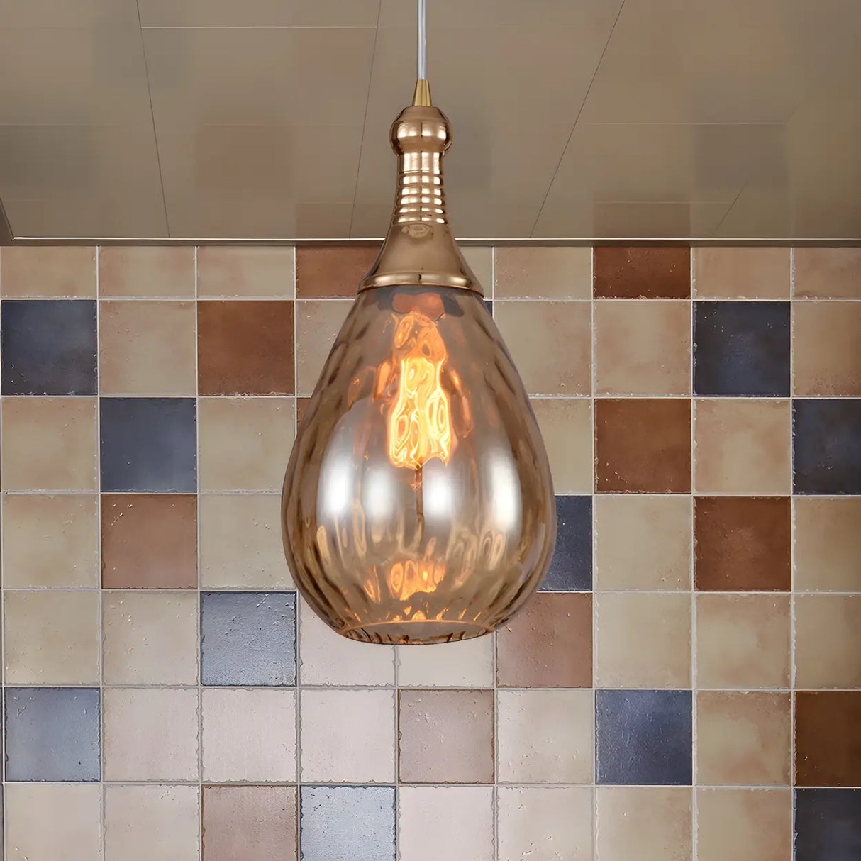 Industrial Glass Teardrop-Shaped Hanging Pendant Light Image - 22