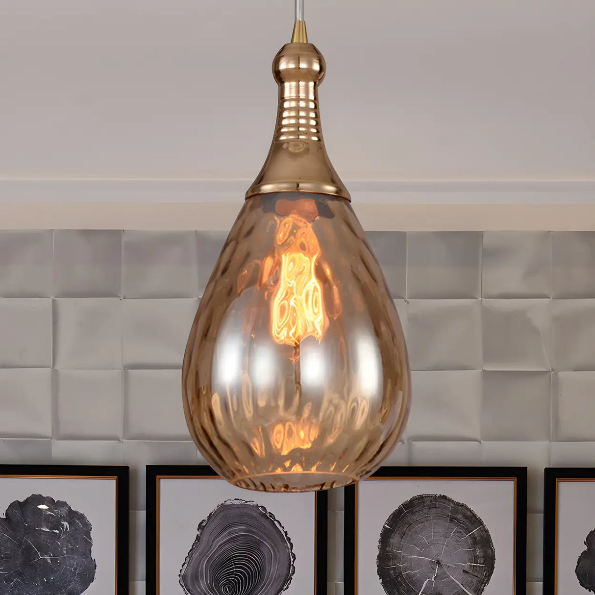 Industrial Glass Teardrop-Shaped Hanging Pendant Light Image - 23