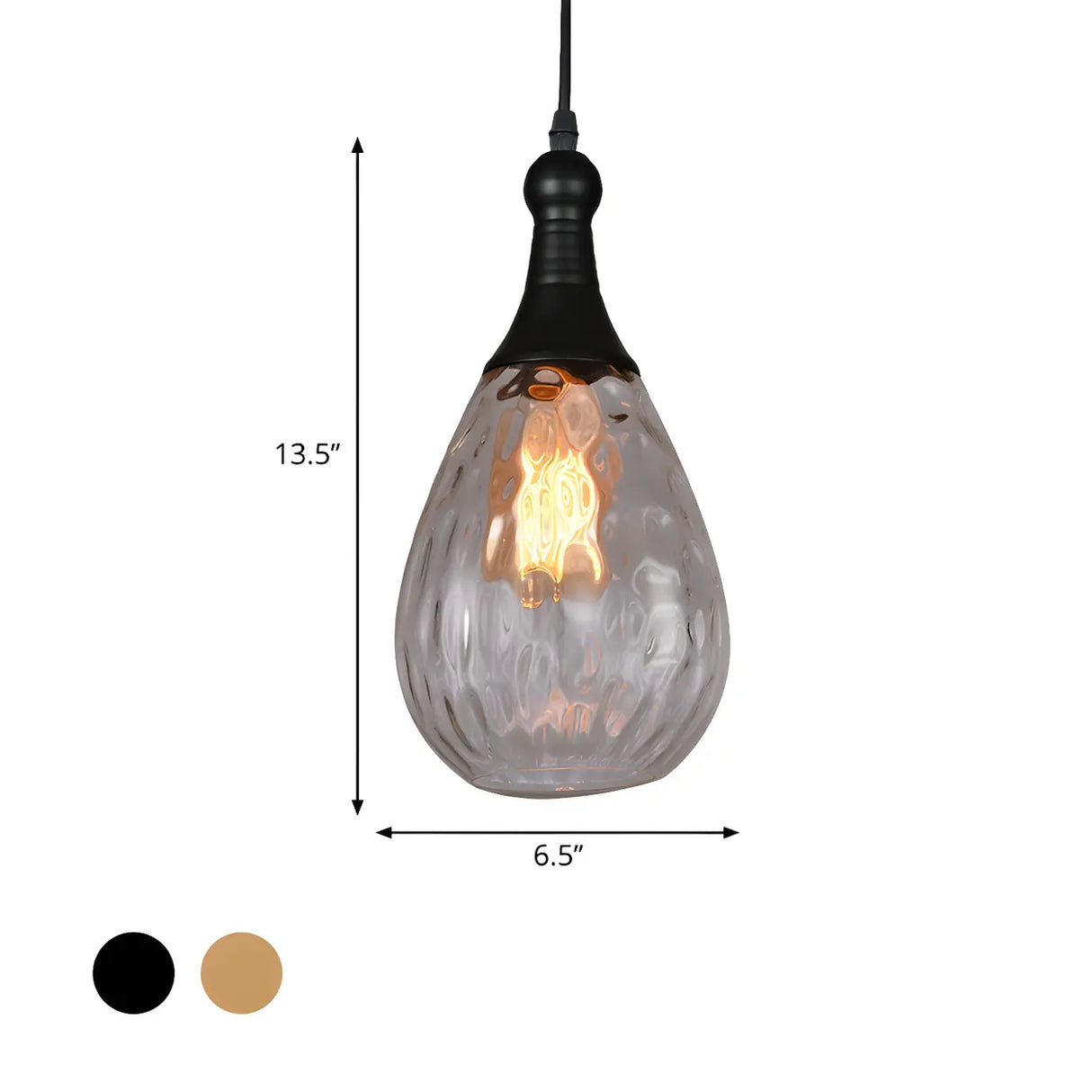 Industrial Glass Teardrop-Shaped Hanging Pendant Light
