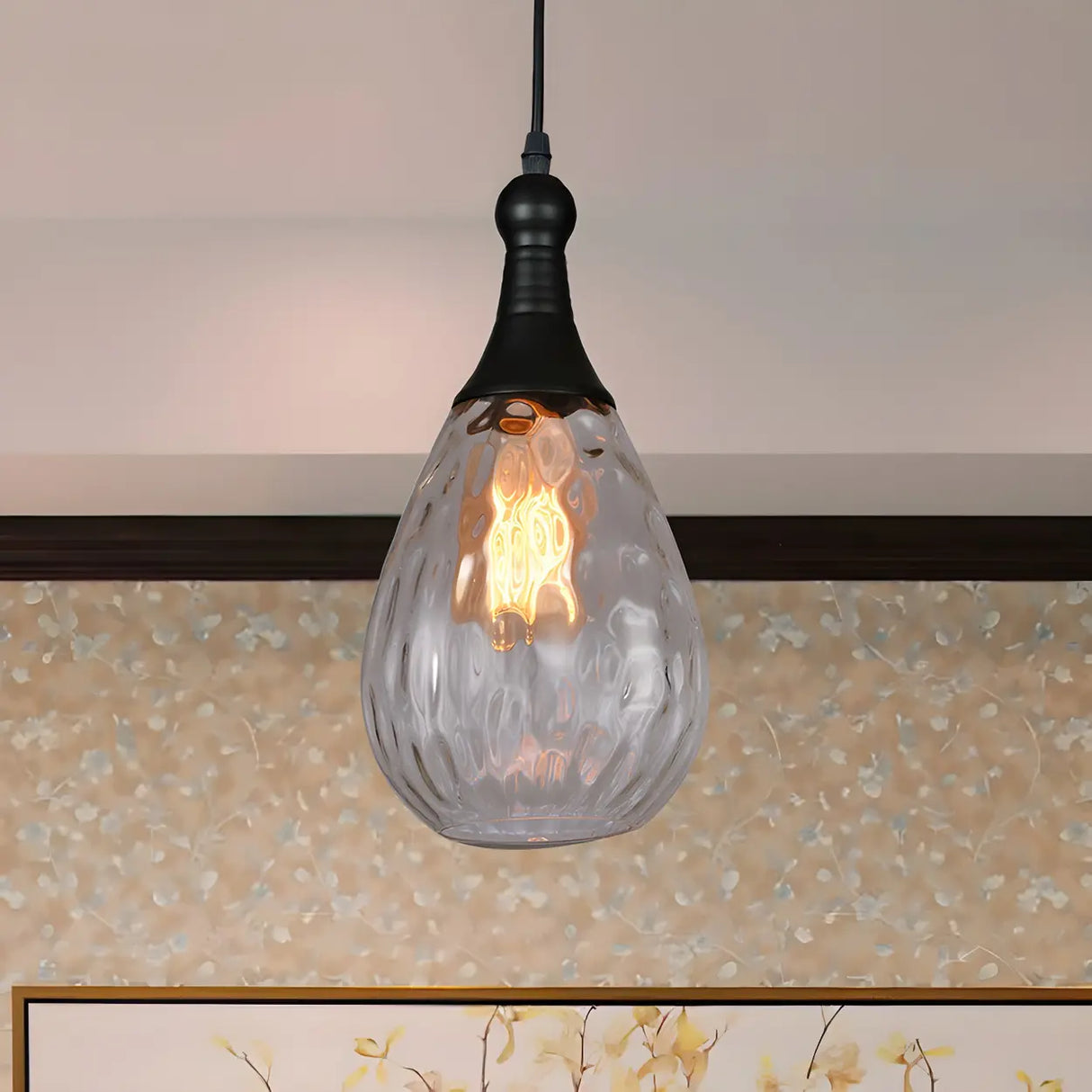 Industrial Glass Teardrop-Shaped Hanging Pendant Light Image - 3