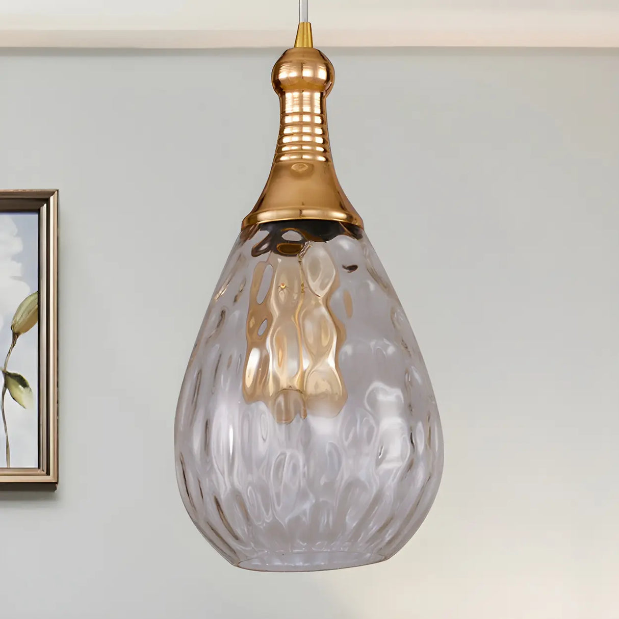 Industrial Glass Teardrop-Shaped Hanging Pendant Light Image - 5