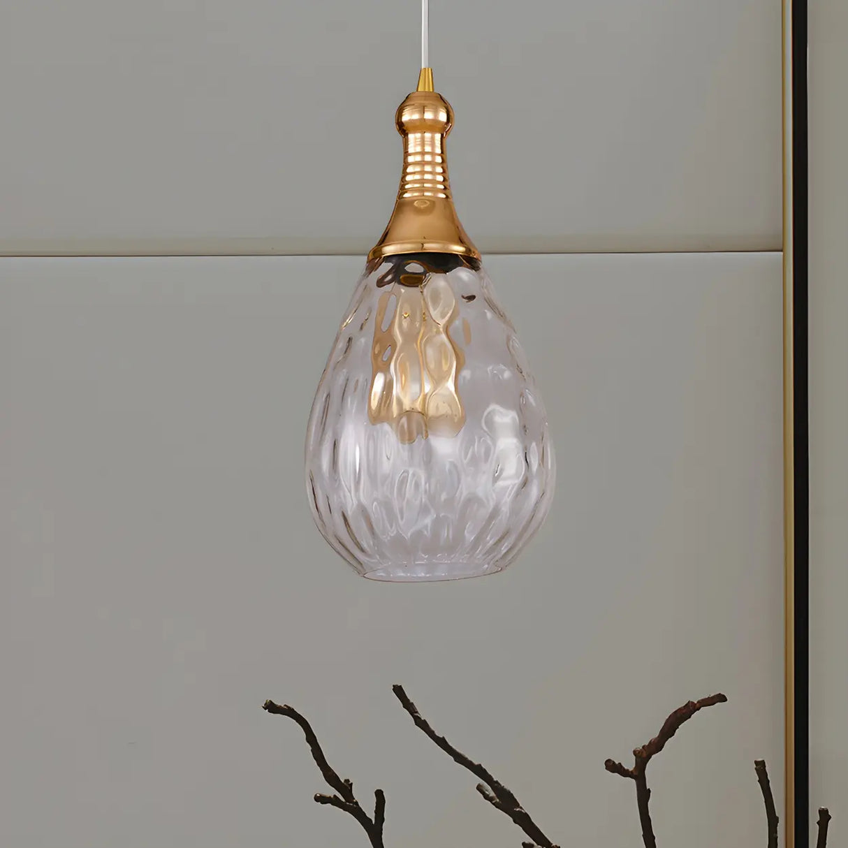 Industrial Glass Teardrop-Shaped Hanging Pendant Light Image - 6