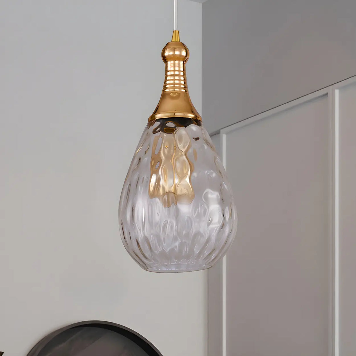 Industrial Glass Teardrop-Shaped Hanging Pendant Light Image - 7
