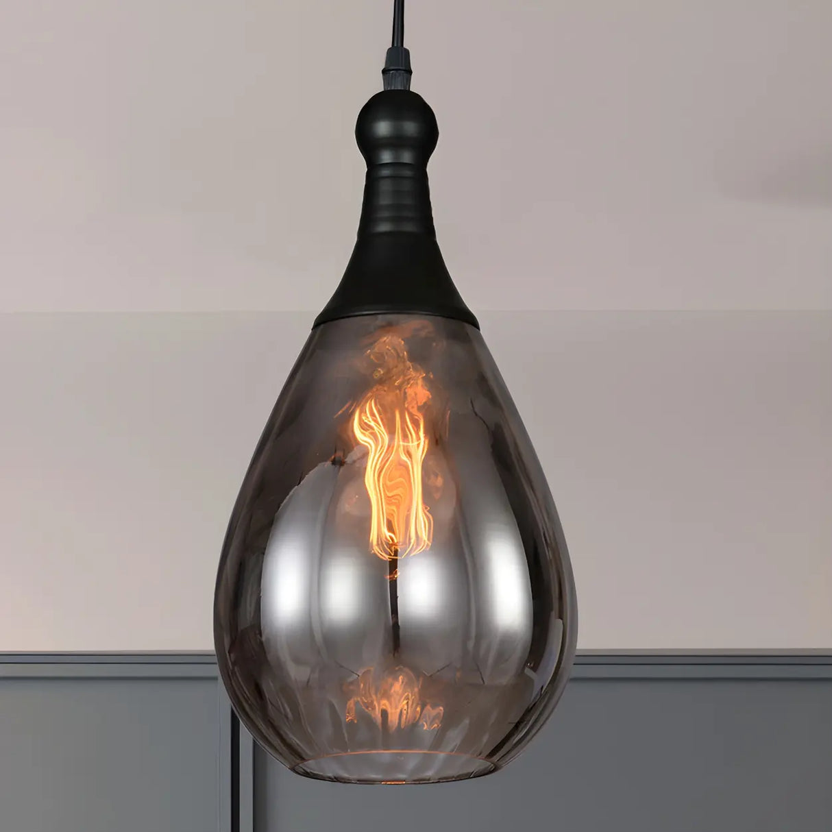 Industrial Glass Teardrop-Shaped Hanging Pendant Light Image - 9