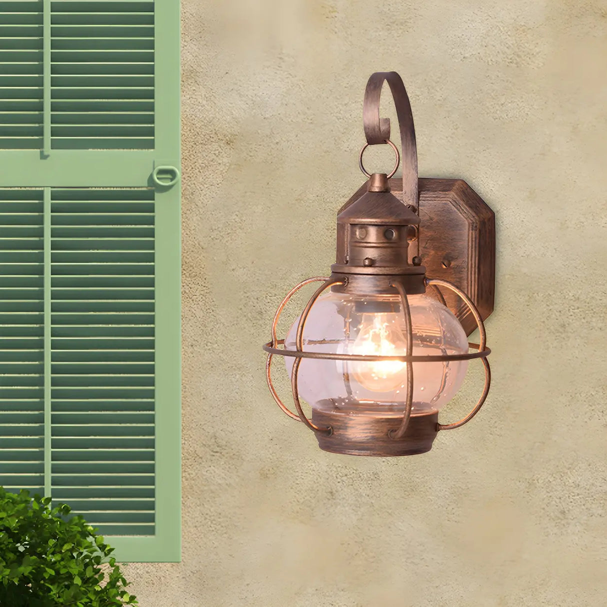 Industrial Globe Bronze Glass Exterior Wall Sconce Light Image - 16