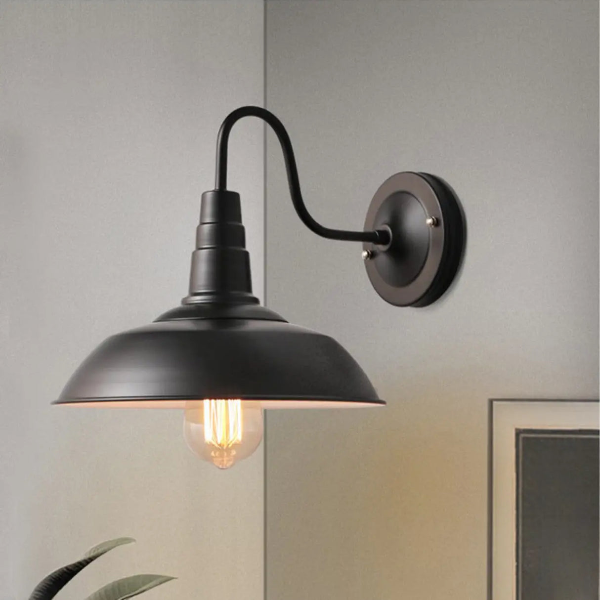 Industrial Gooseneck Black LED Metal Wall Sconce Image - 1