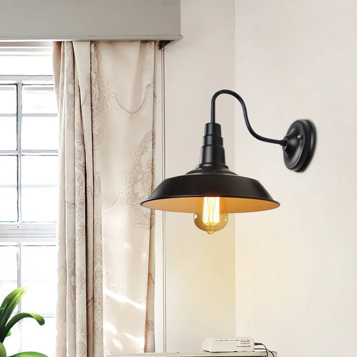 Industrial Gooseneck Black LED Metal Wall Sconce Image - 2