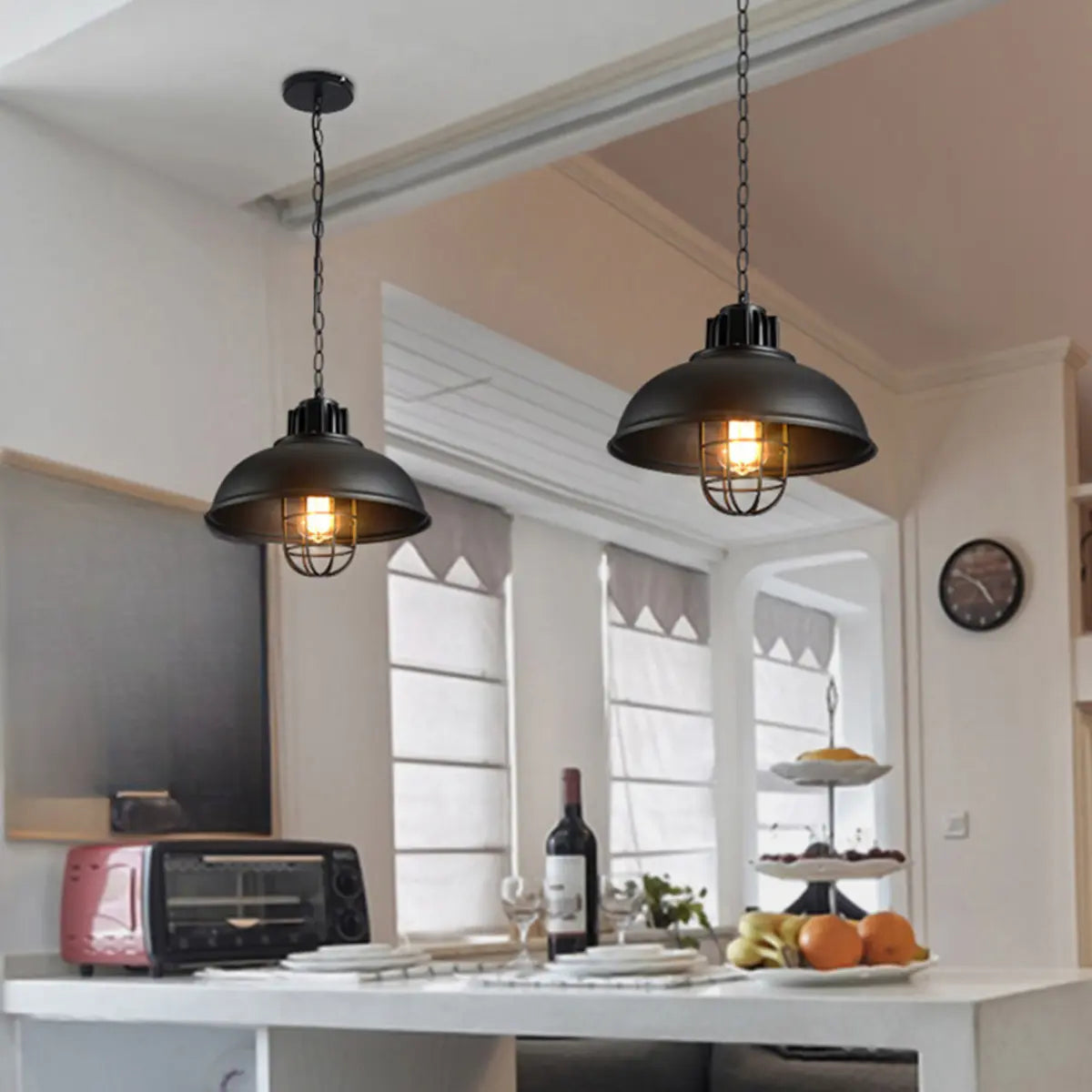 Industrial Iron Chain Dome Kitchen Island Pendant Light Image - 1