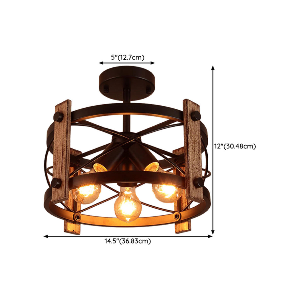 Industrial Iron Cylinder Semi-Flush Mount Light 3-Light