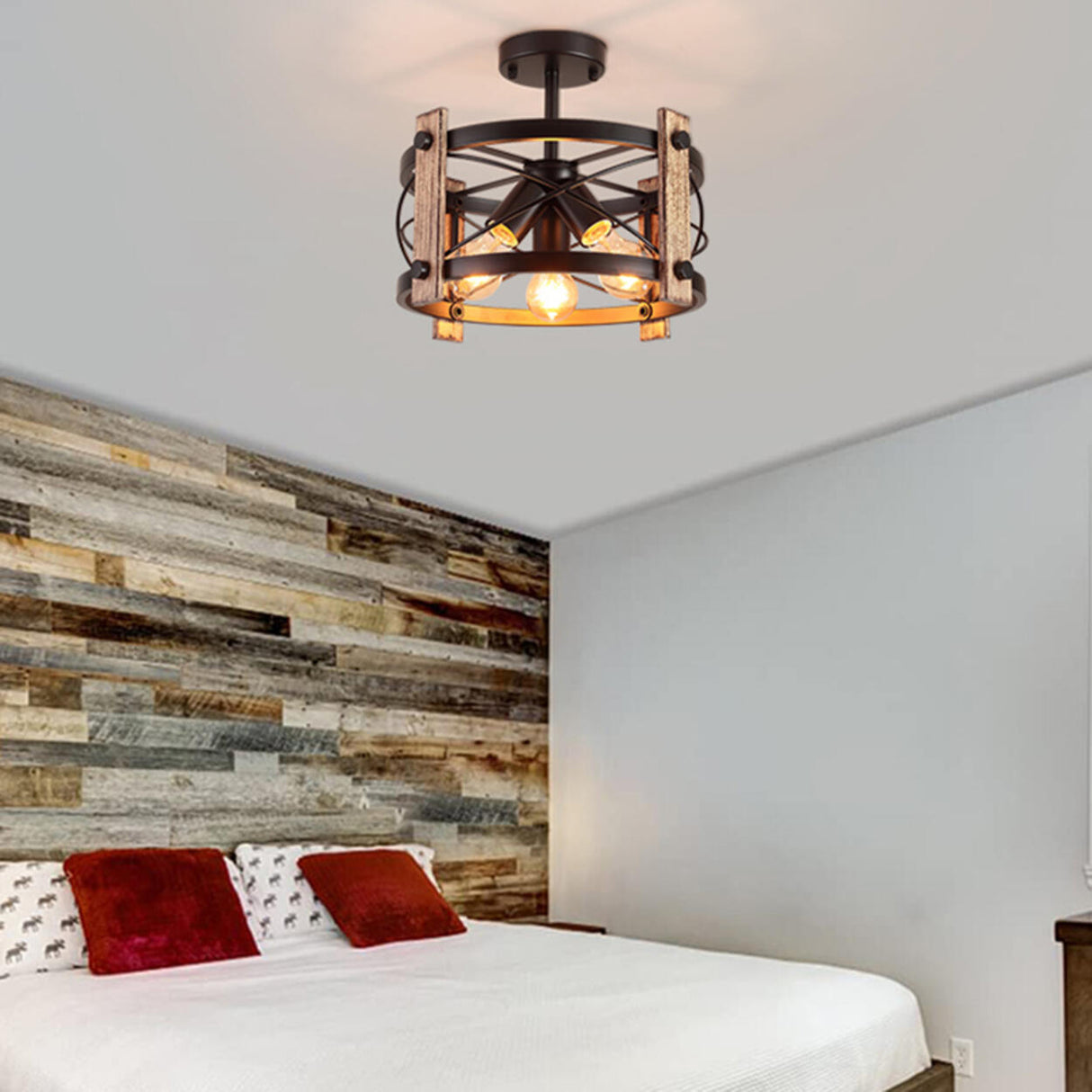 Industrial Iron Cylinder Semi-Flush Mount Light 3-Light Image - 4