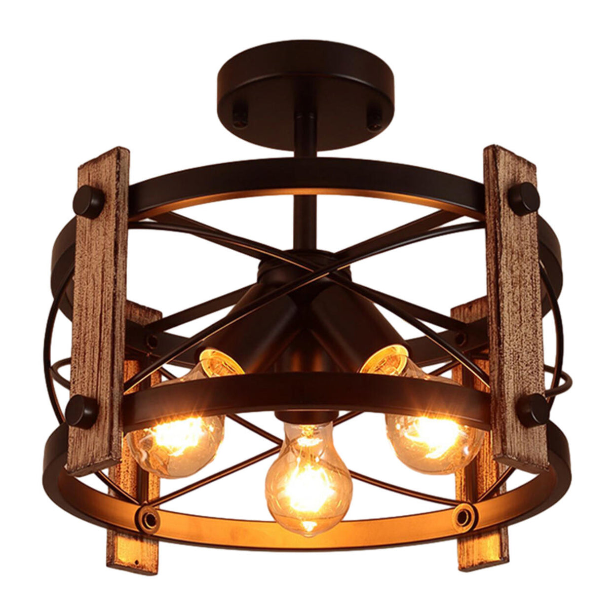 Industrial Iron Cylinder Semi-Flush Mount Light 3-Light Image - 5
