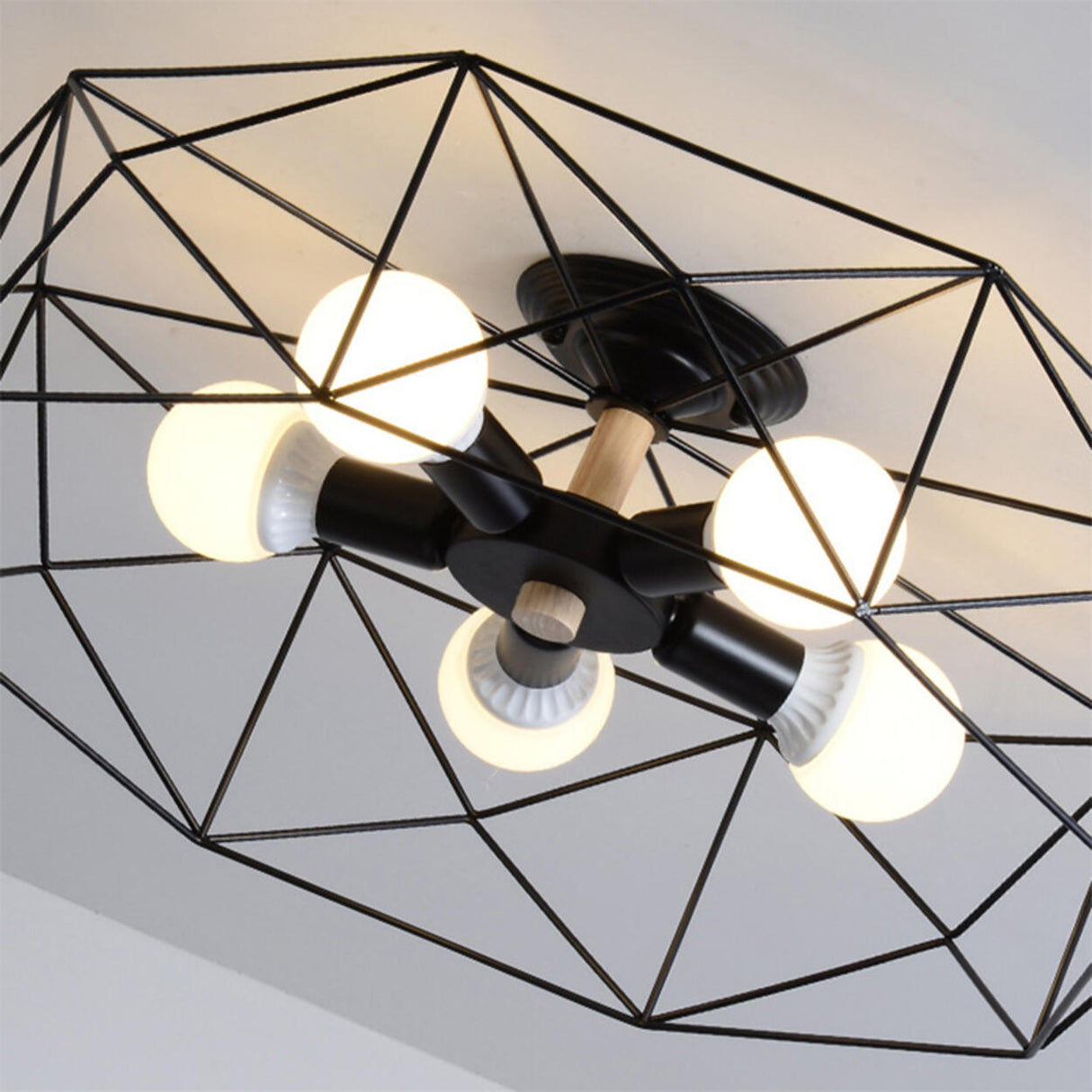 Industrial Iron Gold Drum Semi-Flush Mount Lamp 5-Light Image - 10