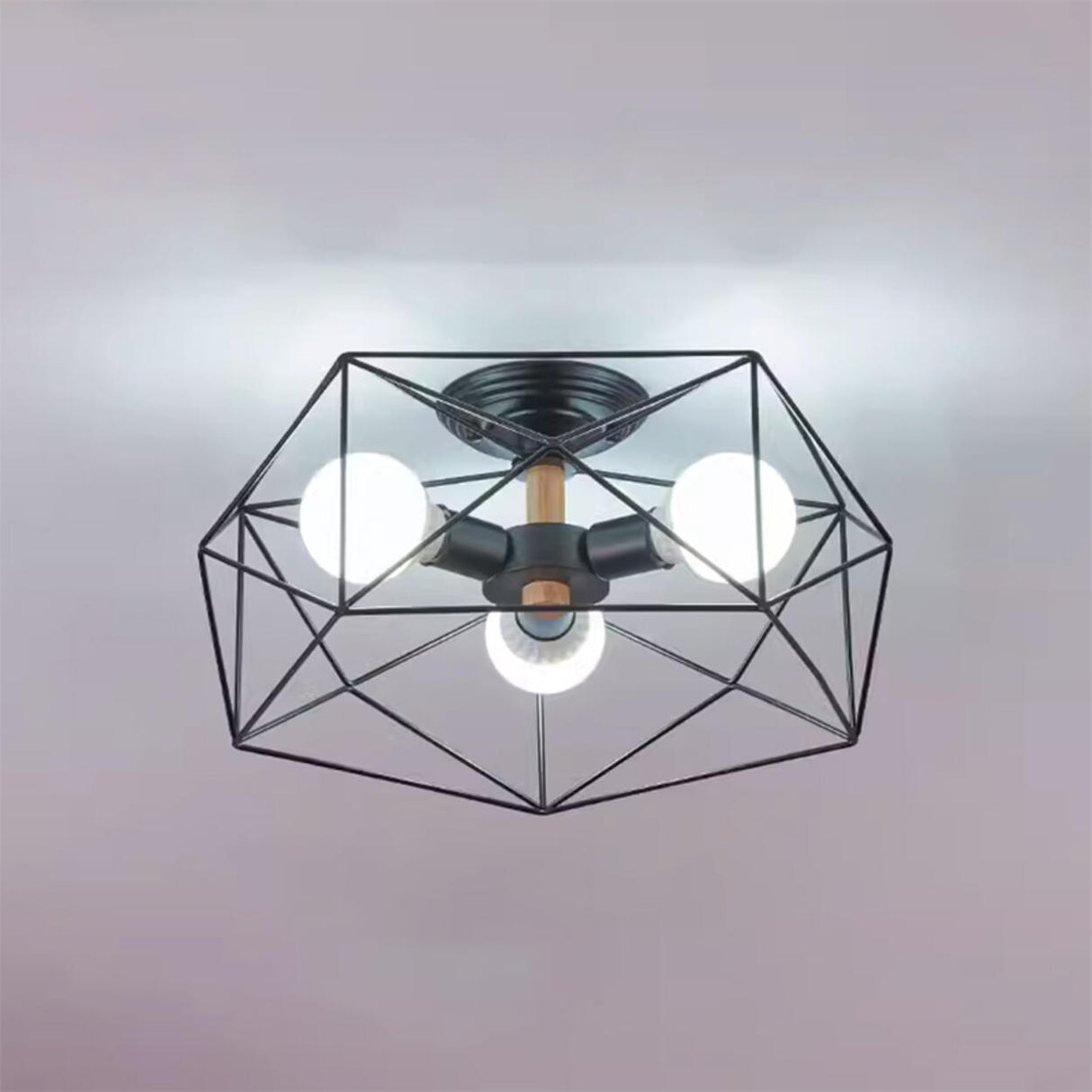 Industrial Iron Gold Drum Semi-Flush Mount Lamp 5-Light Image - 14