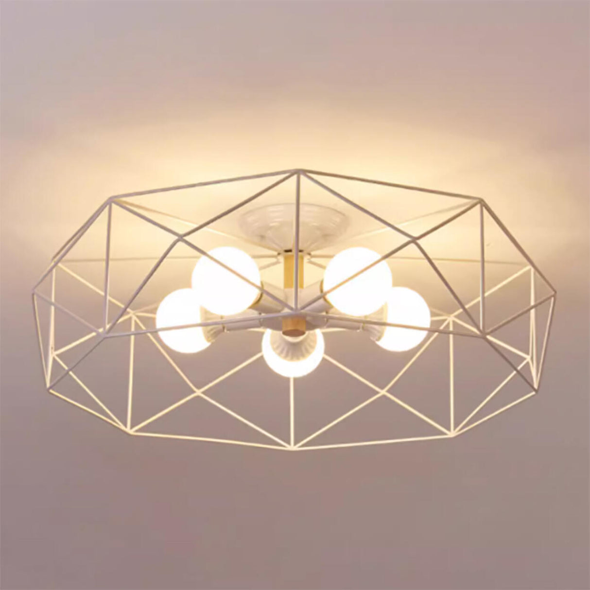 Industrial Iron Gold Drum Semi-Flush Mount Lamp 5-Light Image - 16