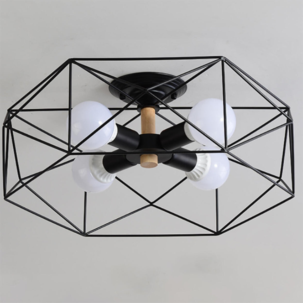 Industrial Iron Gold Drum Semi-Flush Mount Lamp 5-Light Image - 7