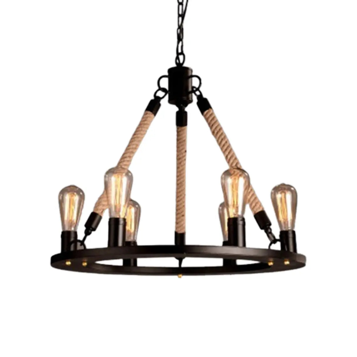 Industrial Iron Rope Chandelier for Living Room, Black Image - 10