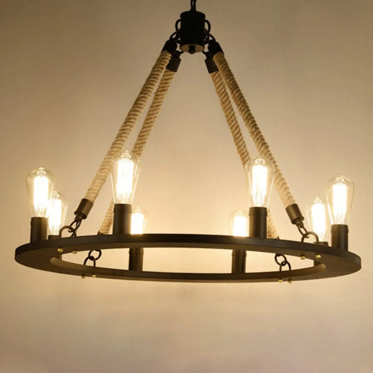 Industrial Iron Rope Chandelier for Living Room, Black Image - 12