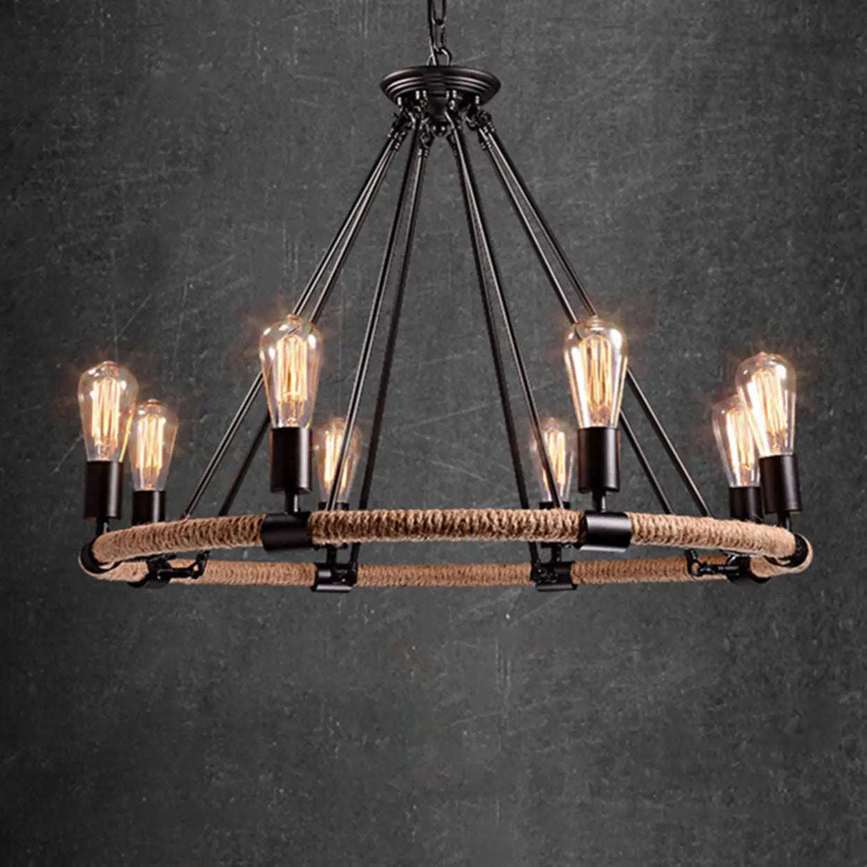 Industrial Iron Rope Chandelier for Living Room, Black Image - 14