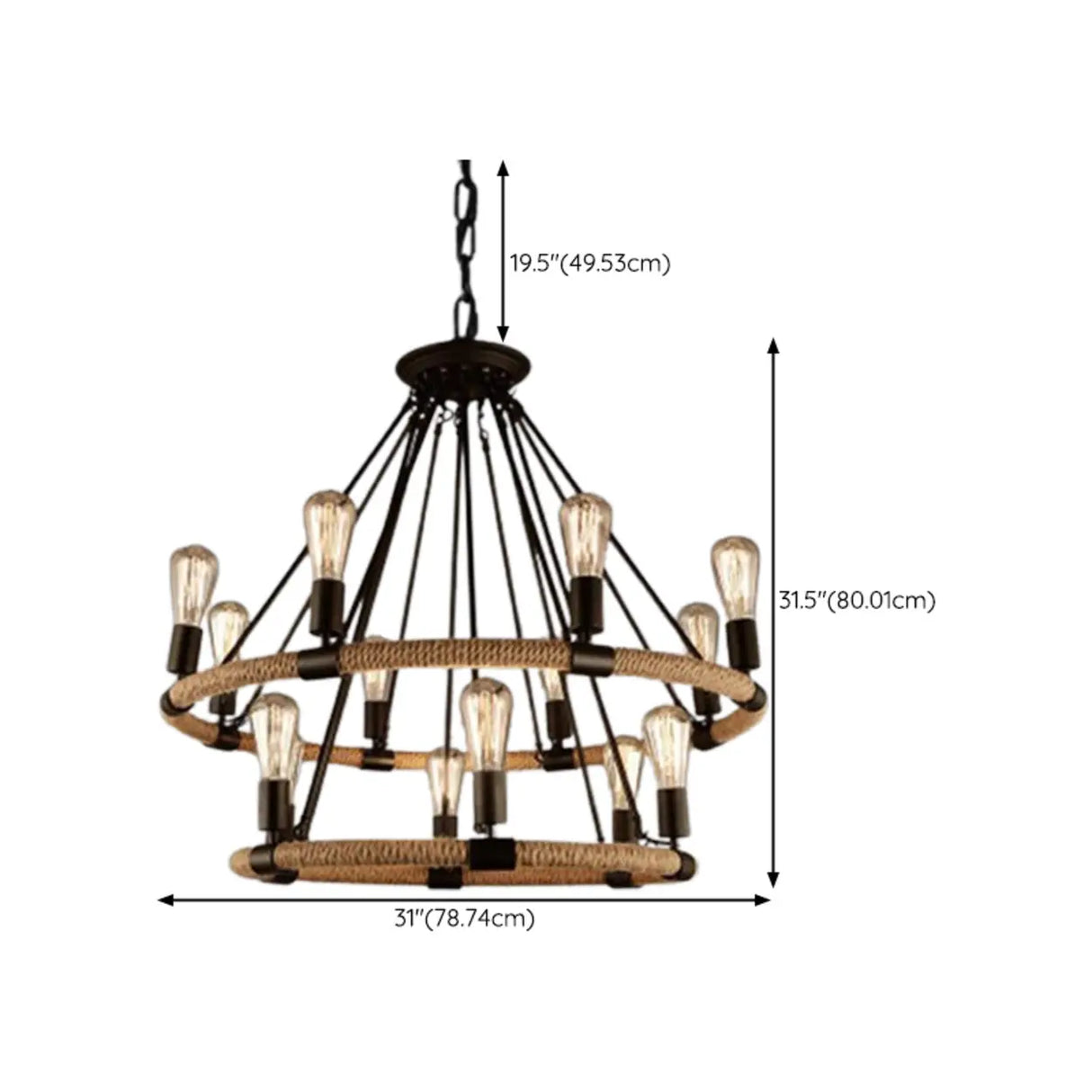 Industrial Iron Rope Chandelier for Living Room, Black Image - 20