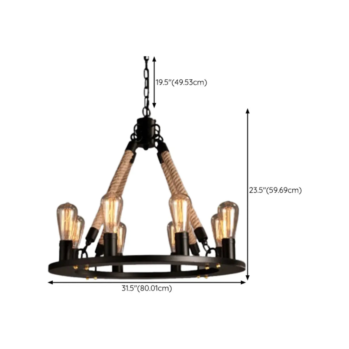 Industrial Iron Rope Chandelier for Living Room, Black Image - 22