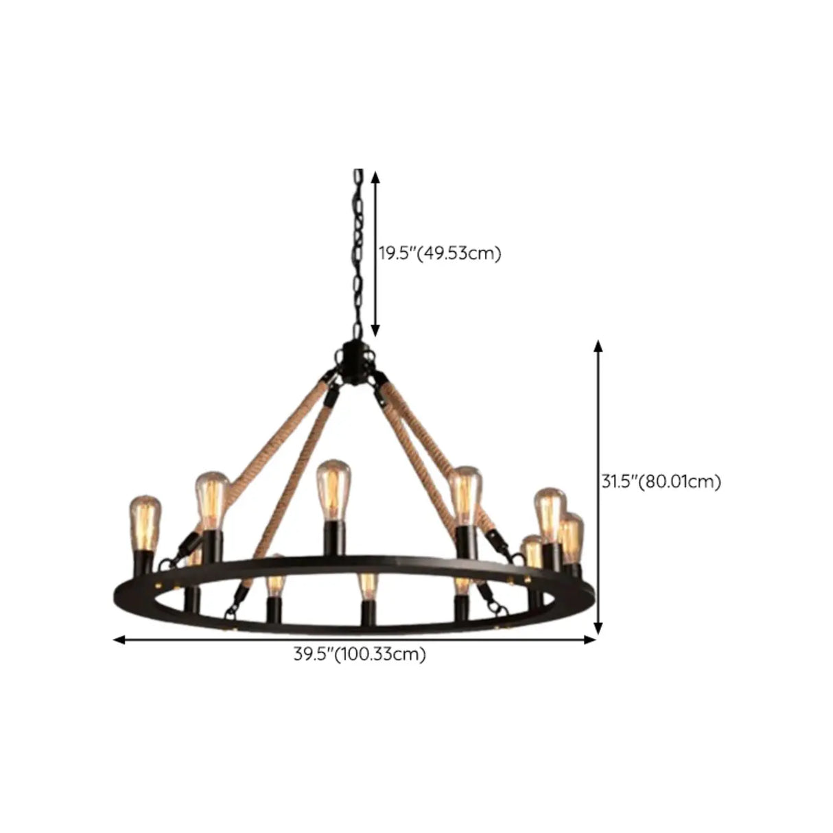 Industrial Iron Rope Chandelier for Living Room, Black Image - 23