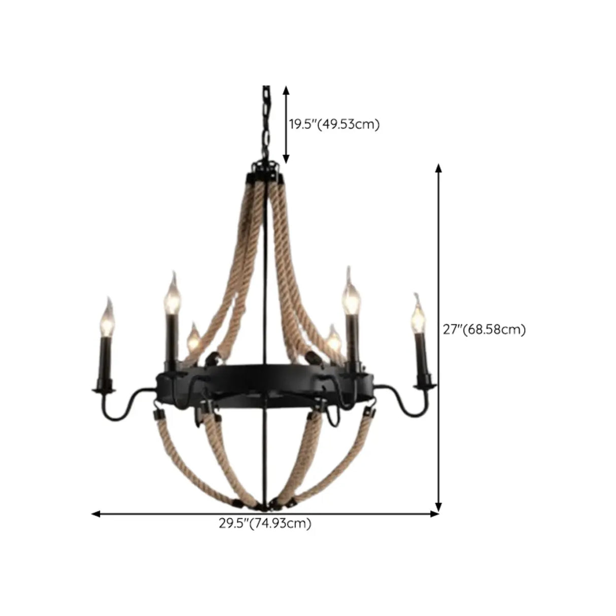 Industrial Iron Rope Chandelier for Living Room, Black Image - 24