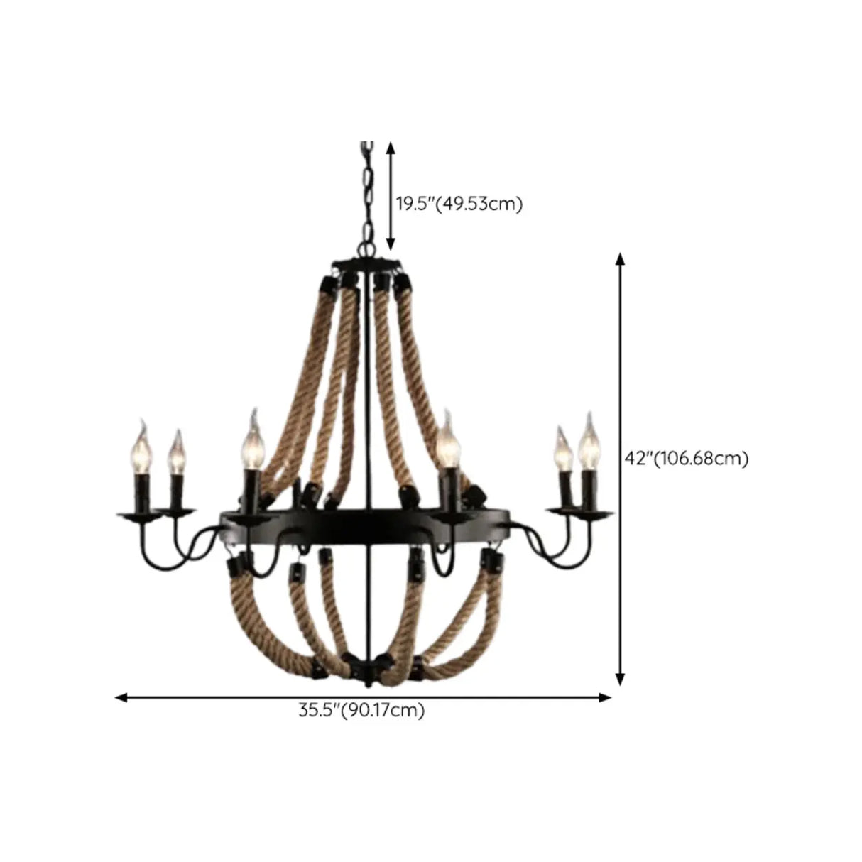 Industrial Iron Rope Chandelier for Living Room, Black Image - 25