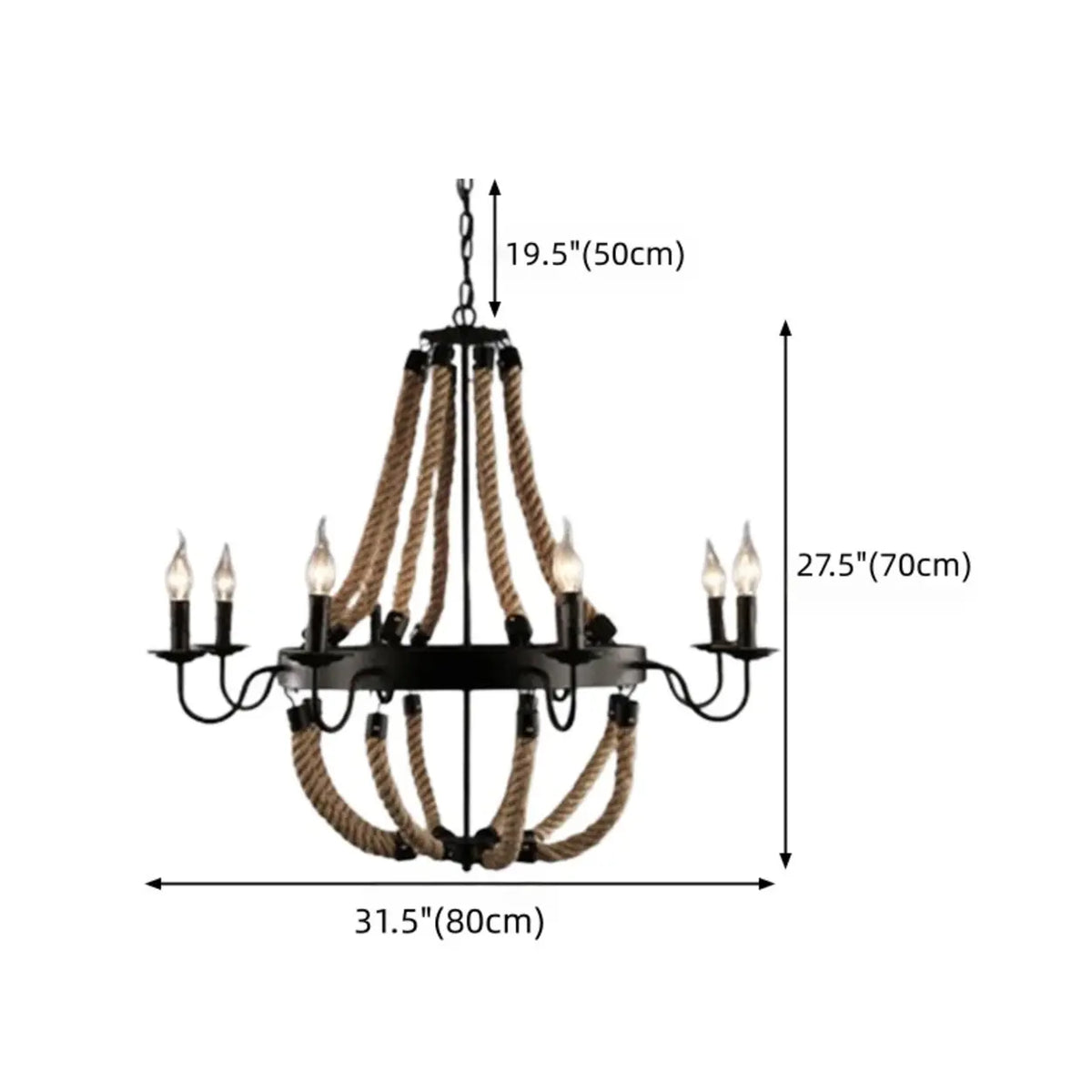 Industrial Iron Rope Chandelier for Living Room, Black Image - 25