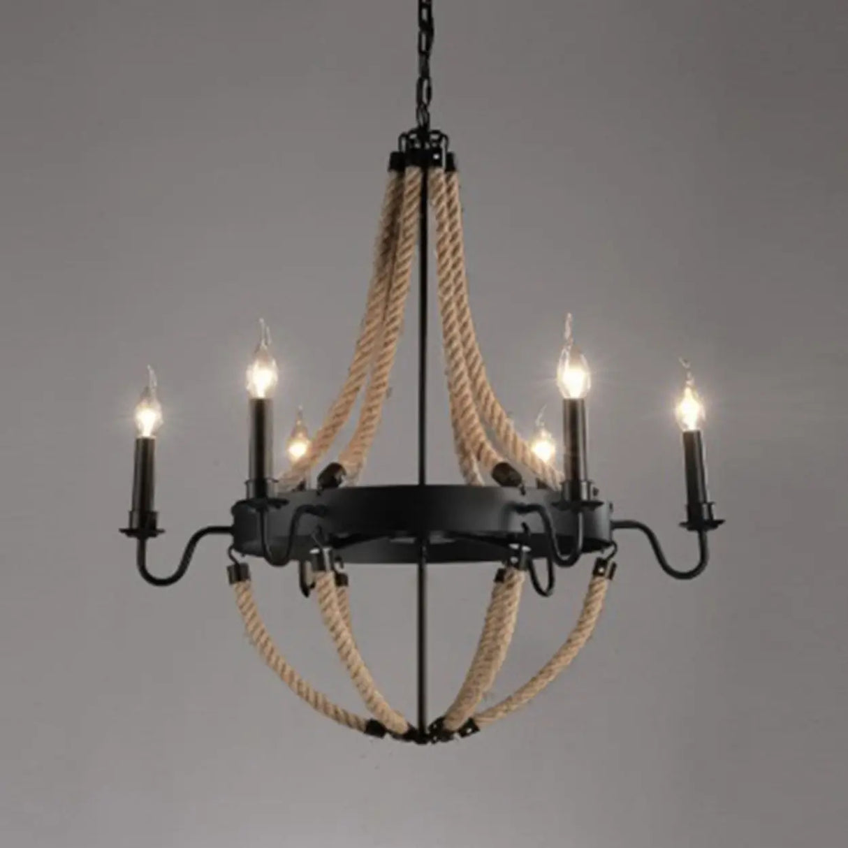Industrial Iron Rope Chandelier for Living Room, Black Image - 4